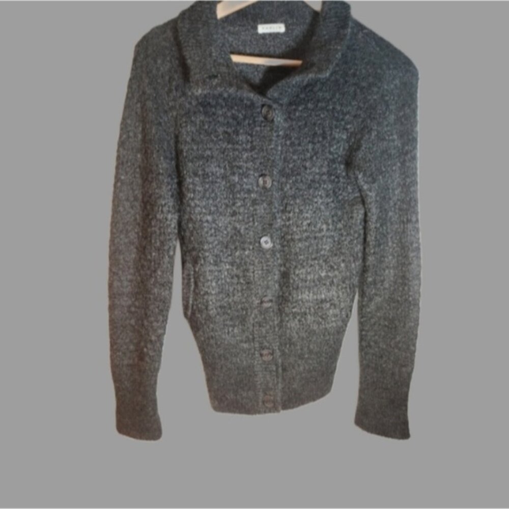Thelin Medium Grey Mohair Linen Blend Button Down Knit‎ Cardigan